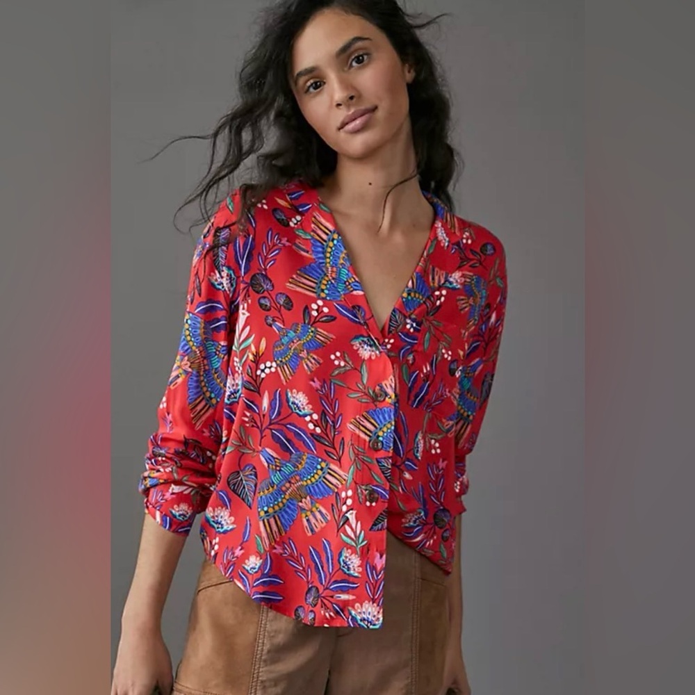Anthropologie Super Nice Letters Elysa Buttondown blouse